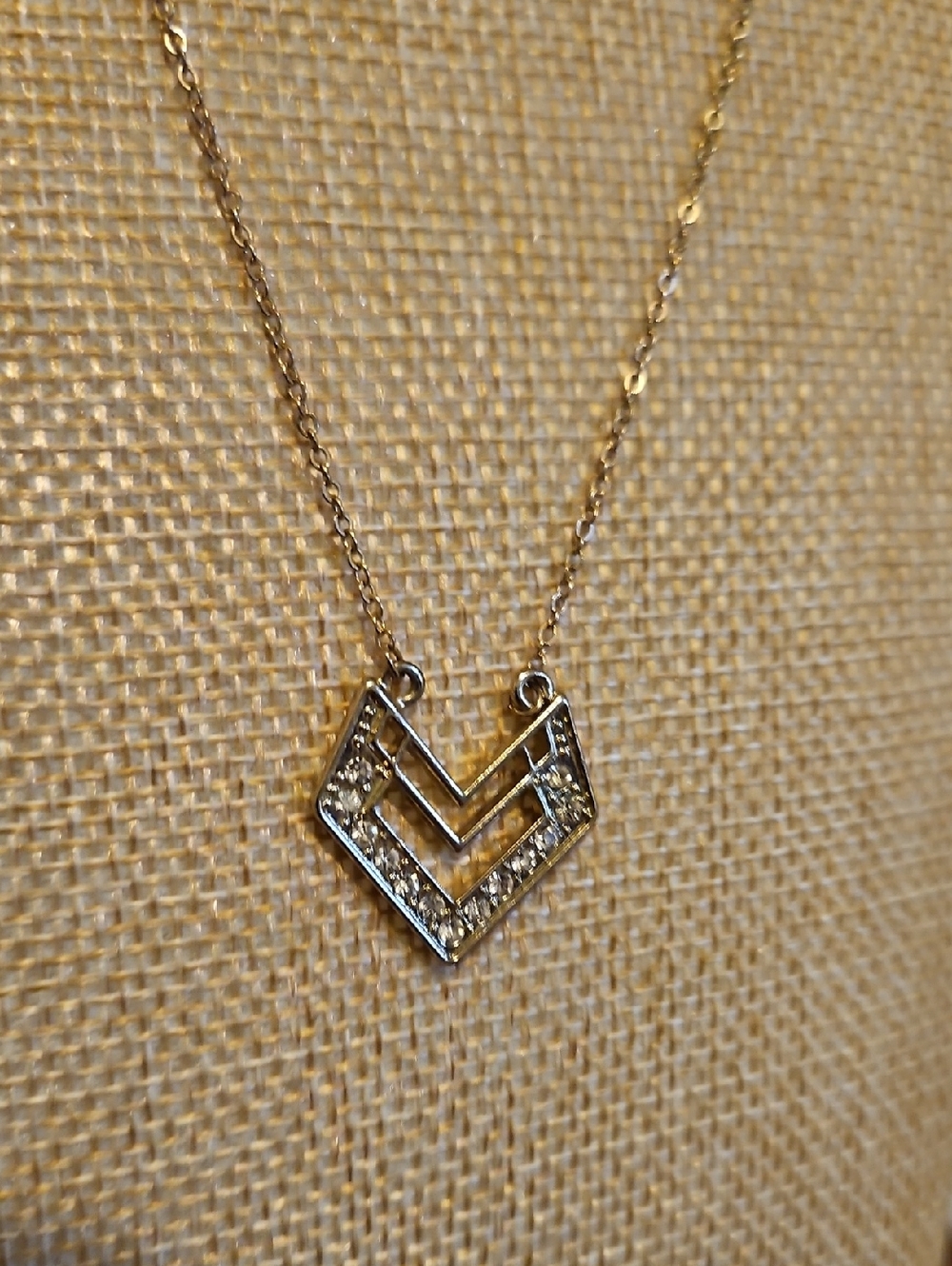 Gold-Tone Chevron Crystal Pendant Necklace